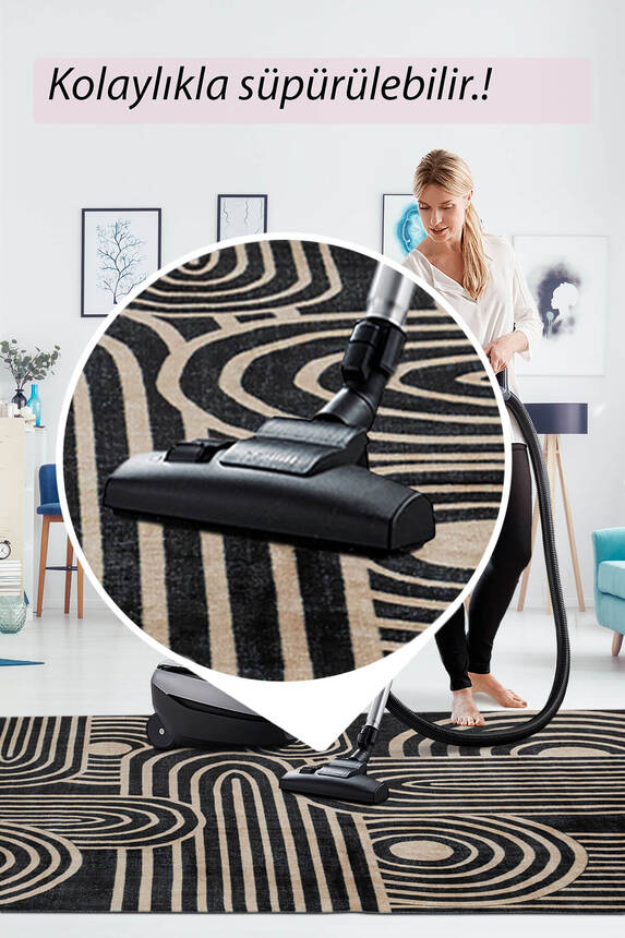 Outlet 80x150 Artloop Fuga Yumuşak Dokulu Siyah/Bej Modern Desenli Halı KA-13 - 8
