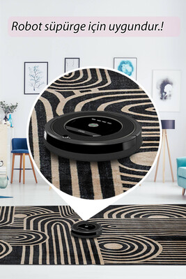 Outlet 80x150 Artloop Fuga Yumuşak Dokulu Siyah/Bej Modern Desenli Halı KA-13 - 7
