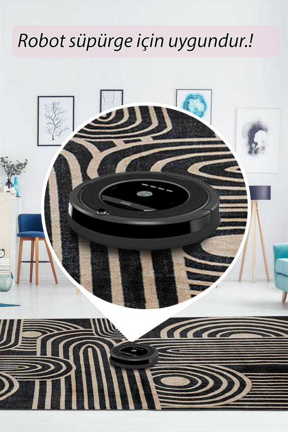 Outlet 80x150 Artloop Fuga Yumuşak Dokulu Siyah/Bej Modern Desenli Halı KA-13 - 7