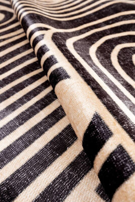 Outlet 80x150 Artloop Fuga Yumuşak Dokulu Siyah/Bej Modern Desenli Halı KA-13 - 4
