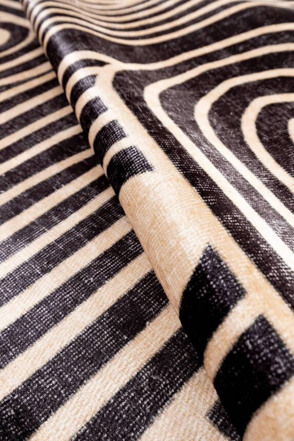 Outlet 80x150 Artloop Fuga Yumuşak Dokulu Siyah/Bej Modern Desenli Halı KA-13 - 4