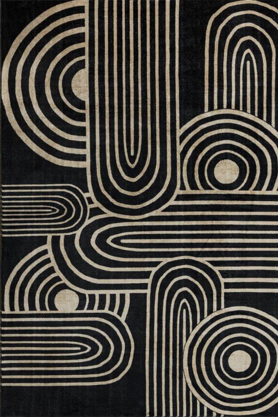 Outlet 80x150 Artloop Fuga Yumuşak Dokulu Siyah/Bej Modern Desenli Halı KA-13 - 2