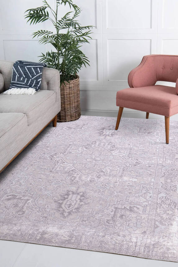 Outlet 80x150 Artloop Fuga Yumuşak Dokulu Vintage Desenli Gri Halı KA-01 - 1