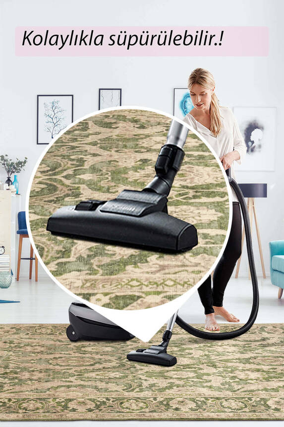 Outlet 80x150 Artloop Fuga Yumuşak Dokulu Yeşil Klasik Desenli Halı KA-32 - 8