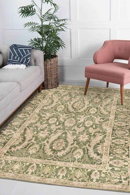 Outlet 80x150 Artloop Fuga Yumuşak Dokulu Yeşil Klasik Desenli Halı KA-32 - Artloop