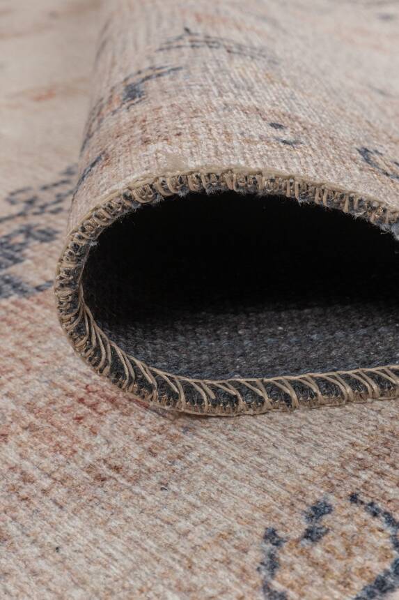 Outlet 80x400 Relic Krem / Pudra Vintage Dokulu Klasik Desenli Dokuma Tabanlı Şönil Halı AL-510 - 6