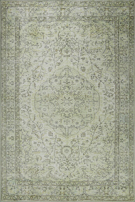 Outlet 250x250 Kare Folk Eskitme Desenli Dokuma Taban Dekoratif Yeşil Halı BA-27 - 3
