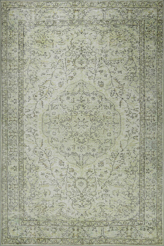 Outlet 250x250 Kare Folk Eskitme Desenli Dokuma Taban Dekoratif Yeşil Halı BA-27 - 3