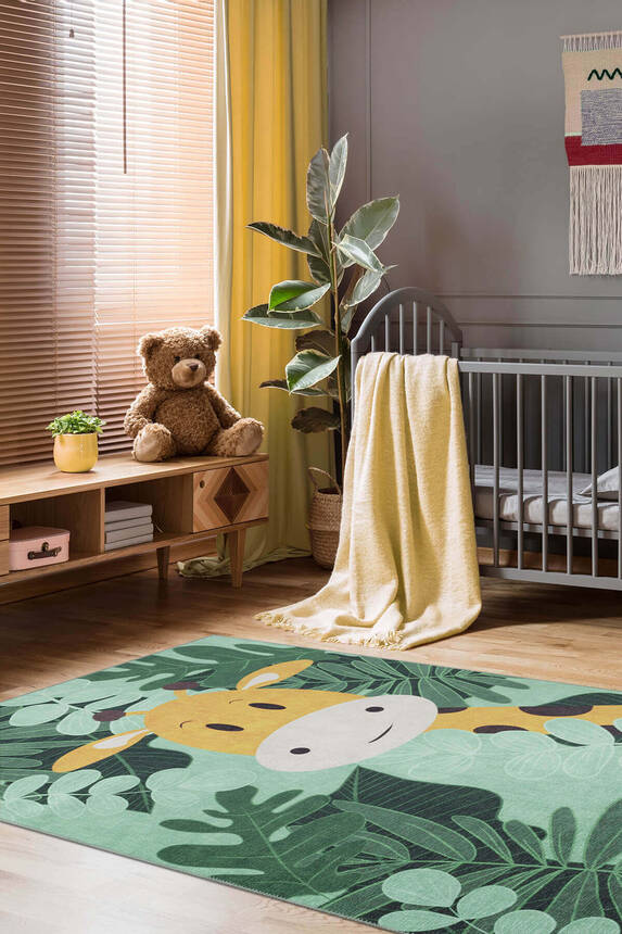Outlet Minor Dokuma Taban Dekoratif Yeşil Zürafa Desenli Çocuk Halısı AL-413 - 1