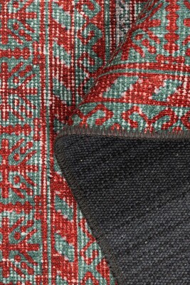 Outlet 300X400 Relic Kırmızı / Turkuaz Vintage Dokulu Klasik Desenli Dokuma Tabanlı Şönil Halı AL-493 - 5