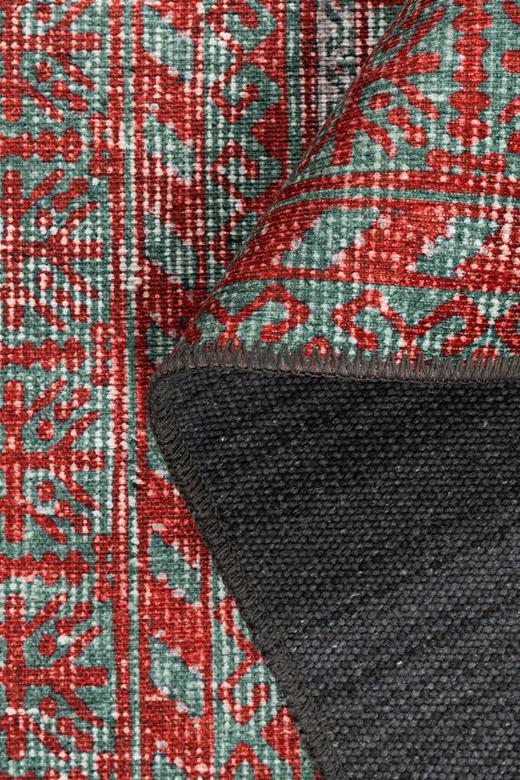 Outlet 300X400 Relic Kırmızı / Turkuaz Vintage Dokulu Klasik Desenli Dokuma Tabanlı Şönil Halı AL-493 - 5