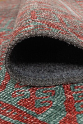 Outlet 300X400 Relic Kırmızı / Turkuaz Vintage Dokulu Klasik Desenli Dokuma Tabanlı Şönil Halı AL-493 - 6