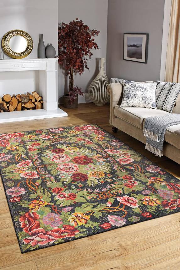 Outlet 250x250 Kare Soul Etnik Karabağ Desenli Dokuma Taban Dekoratif Renkli Halı AL-31 - 1
