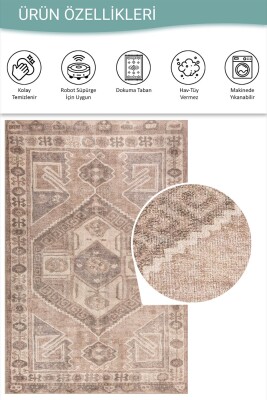Relic Bej Vintage Dokulu Etnik Desenli Dokuma Tabanlı Şönil Halı AL 530 - 5