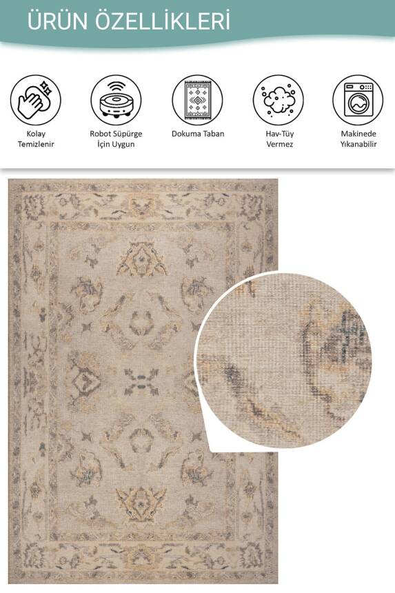 Relic Bej Vintage Dokulu Klasik Desenli Dokuma Tabanlı Şönil Halı AL 518 - 4