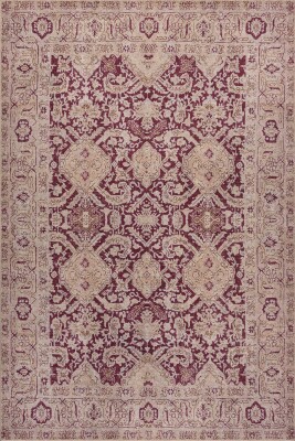 Relic Bordo Krem Vintage Klasik Madalyon Desenli Dokuma Tabanlı Şönil Halı AL 601 - Artloop - Krem Halılar