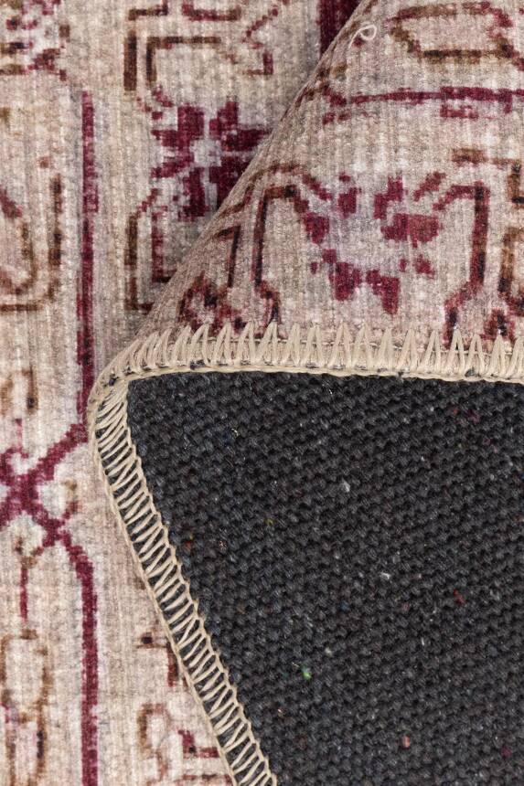 Relic Bordo Krem Vintage Klasik Madalyon Desenli Dokuma Tabanlı Şönil Halı AL 601 - 3