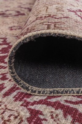 Relic Bordo Krem Vintage Klasik Madalyon Desenli Dokuma Tabanlı Şönil Halı AL 601 - 4