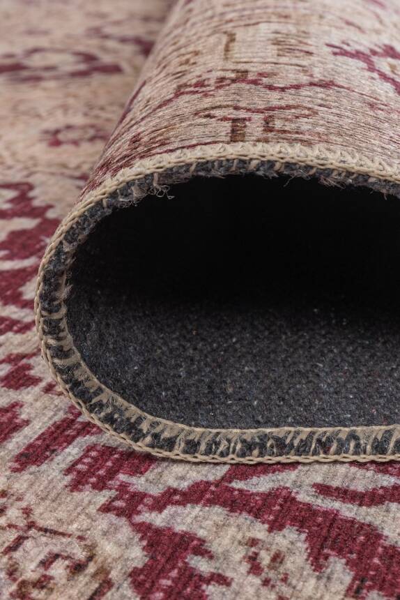 Relic Bordo Krem Vintage Klasik Madalyon Desenli Dokuma Tabanlı Şönil Halı AL 601 - 4