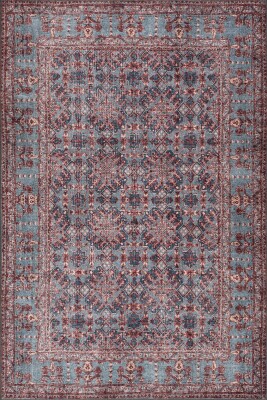 Relic Bordo / Mavi Vintage Dokulu Klasik Desenli Dokuma Tabanlı Şönil Halı AL 531 - 2