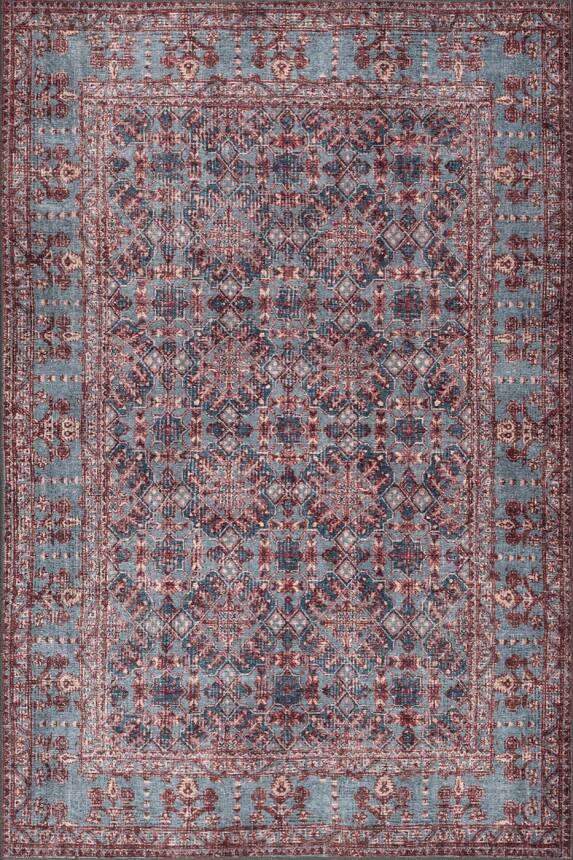 Relic Bordo / Mavi Vintage Dokulu Klasik Desenli Dokuma Tabanlı Şönil Halı AL 531 - 2