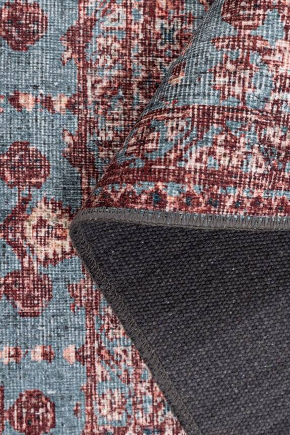 Relic Bordo / Mavi Vintage Dokulu Klasik Desenli Dokuma Tabanlı Şönil Halı AL 531 - 3