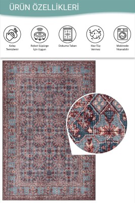Relic Bordo / Mavi Vintage Dokulu Klasik Desenli Dokuma Tabanlı Şönil Halı AL 531 - 5