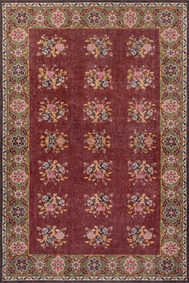 Relic Bordo Vintage Çiçek Desenli Dokuma Tabanlı Şönil Halı AL 556 - 2