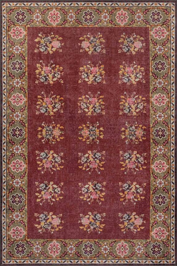 Relic Bordo Vintage Çiçek Desenli Dokuma Tabanlı Şönil Halı AL 556 - 2