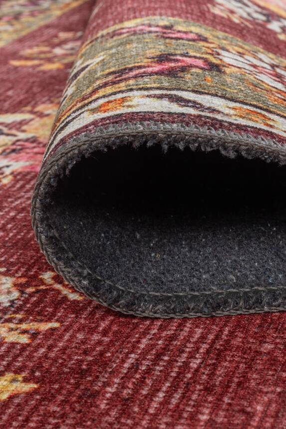 Relic Bordo Vintage Çiçek Desenli Dokuma Tabanlı Şönil Halı AL 556 - 5