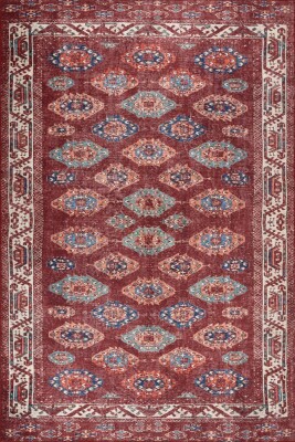 Relic Bordo Vintage Dokulu Etnik Desenli Dokuma Tabanlı Şönil Halı AL 550 - 2