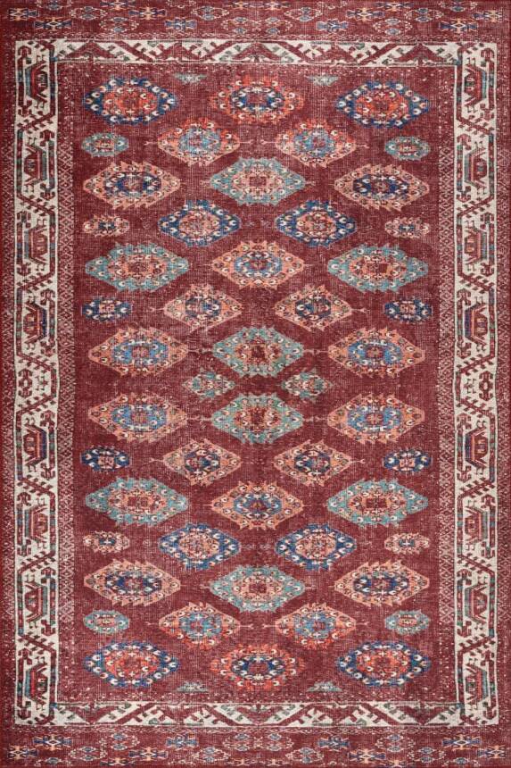 Relic Bordo Vintage Dokulu Etnik Desenli Dokuma Tabanlı Şönil Halı AL 550 - 2