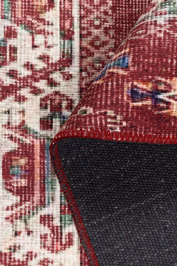 Relic Bordo Vintage Dokulu Etnik Desenli Dokuma Tabanlı Şönil Halı AL 550 - 3