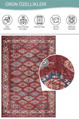 Relic Bordo Vintage Dokulu Etnik Desenli Dokuma Tabanlı Şönil Halı AL 550 - 5