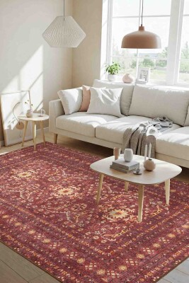 Relic Bordo Vintage Dokulu Klasik Desenli Dokuma Tabanlı Şönil Halı AL 473 - 1