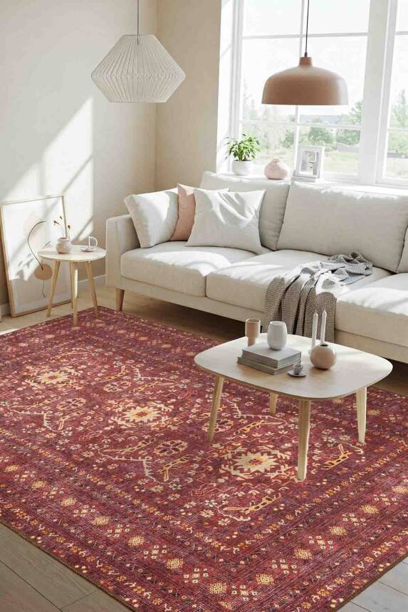 Relic Bordo Vintage Dokulu Klasik Desenli Dokuma Tabanlı Şönil Halı AL 473 - 1