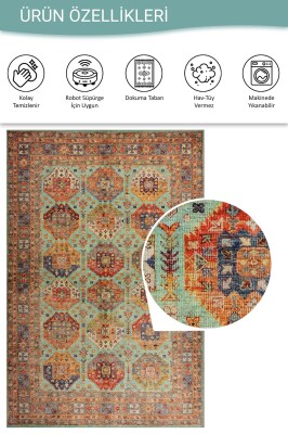 Relic Çok Renkli Vintage Dokulu Klasik Desenli Dokuma Tabanlı Şönil Halı AL 507 - 4