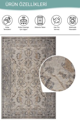 Outlet 75x230 Relic Gri Vintage Dokulu Klasik Desenli Dokuma Tabanlı Şönil Halı AL-520 - 4