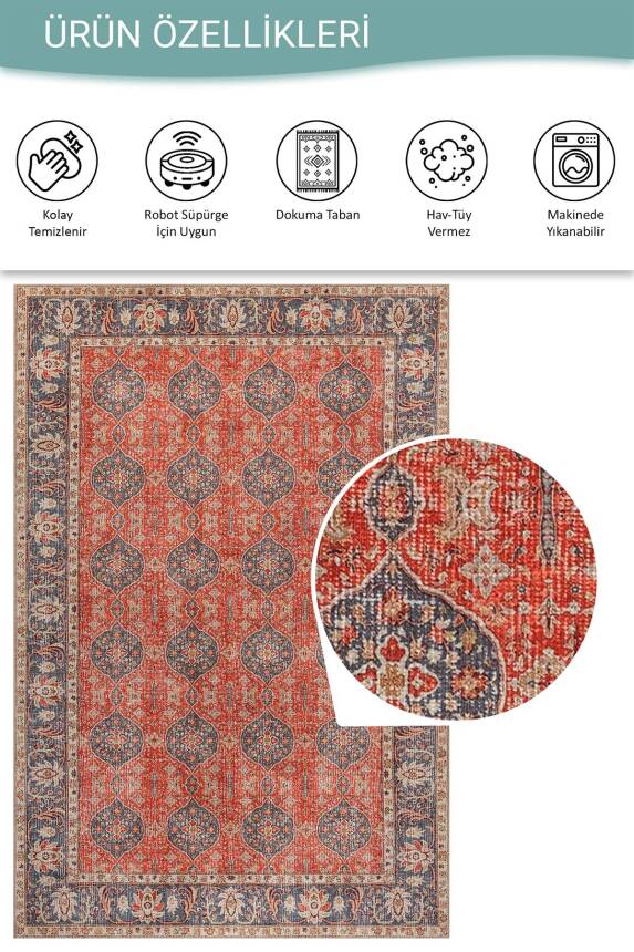 Relic Kiremit Vintage Klasik Desenli Dokuma Tabanlı Şönil Halı AL 605 - 5