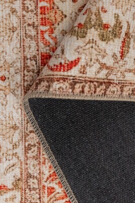 Relic Kırmızı Bej Vintage Çiçekli Klasik Desenli Dokuma Tabanlı Şönil Halı AL 553 - 4