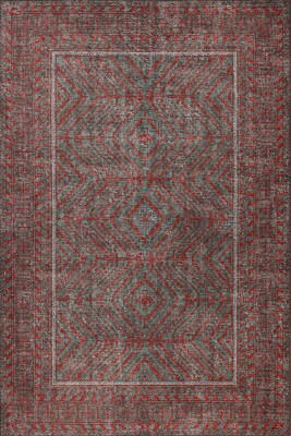 Relic Kırmızı / Turkuaz Vintage Dokulu Klasik Desenli Dokuma Tabanlı Şönil Halı AL 493 - 2
