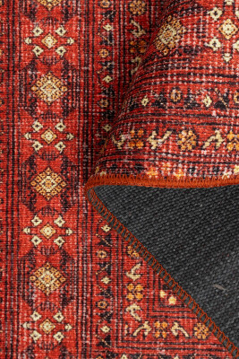 Relic Kırmızı Vintage Dokulu Geleneksel Desenli Dokuma Tabanlı Şönil Halı AL 474 - 5