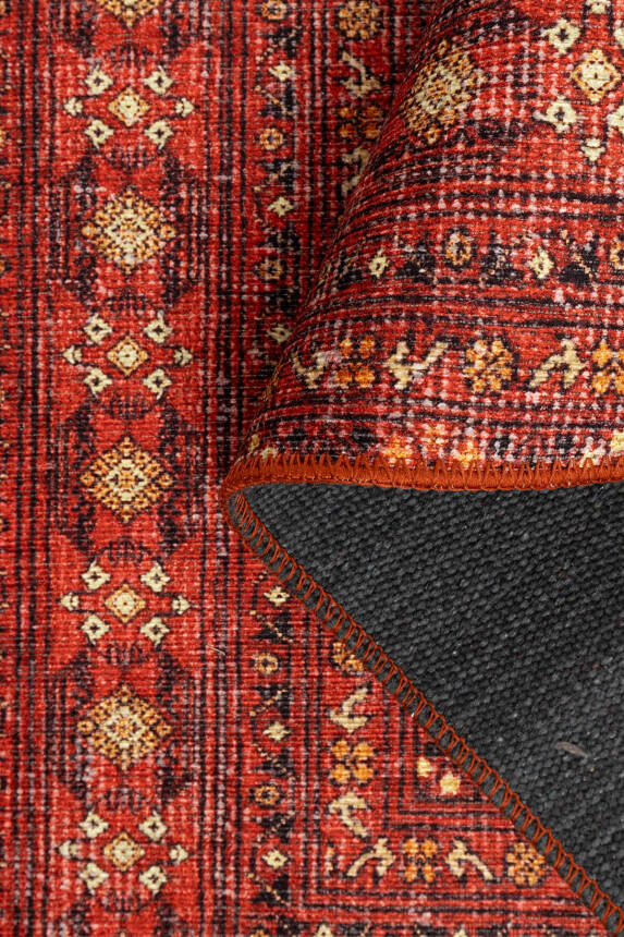 Relic Kırmızı Vintage Dokulu Geleneksel Desenli Dokuma Tabanlı Şönil Halı AL 474 - 5