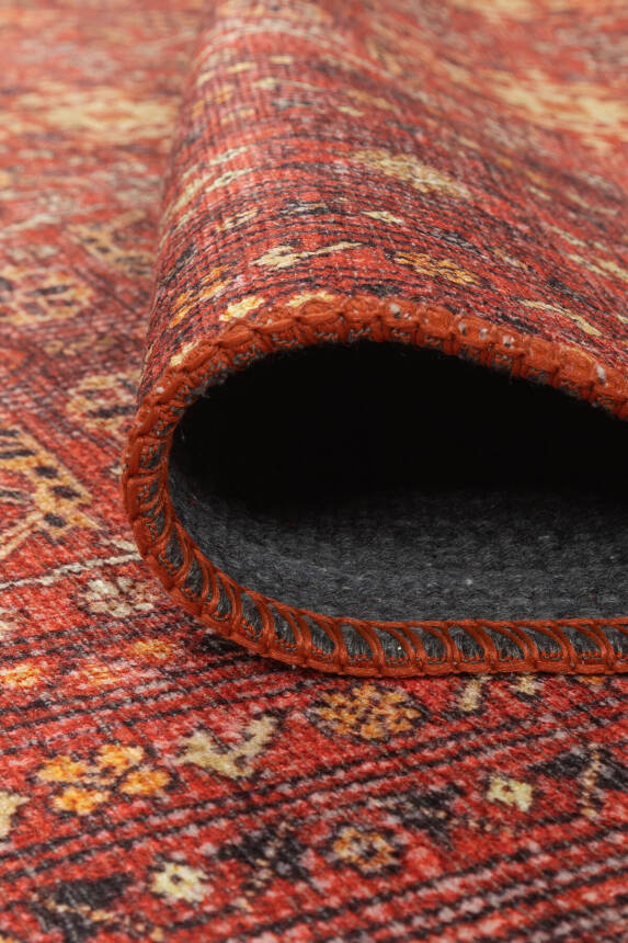 Relic Kırmızı Vintage Dokulu Geleneksel Desenli Dokuma Tabanlı Şönil Halı AL 474 - 6