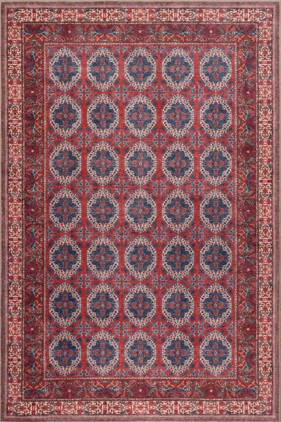 Relic Kırmızı Vintage Dokulu Klasik Desenli Dokuma Tabanlı Şönil Halı AL 527 - 2