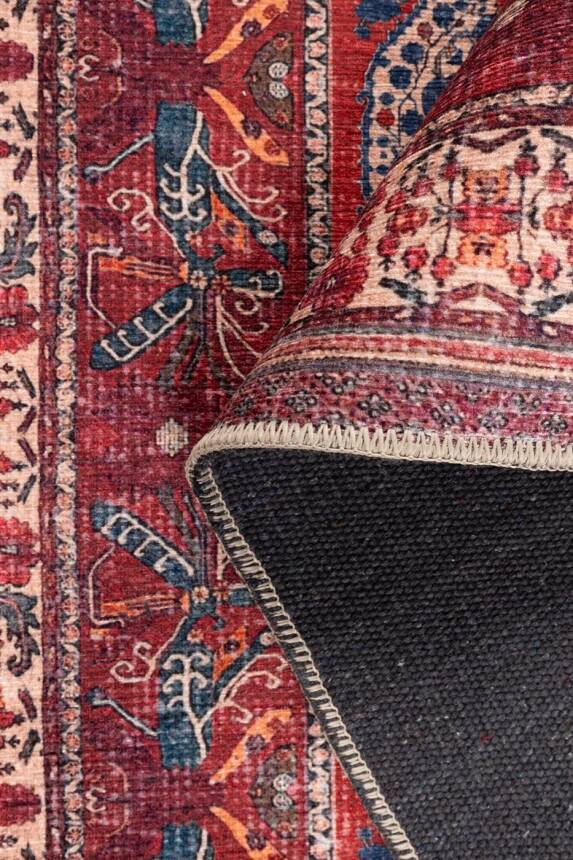 Relic Kırmızı Vintage Dokulu Klasik Desenli Dokuma Tabanlı Şönil Halı AL 527 - 3