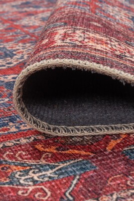 Relic Kırmızı Vintage Dokulu Klasik Desenli Dokuma Tabanlı Şönil Halı AL 527 - 4