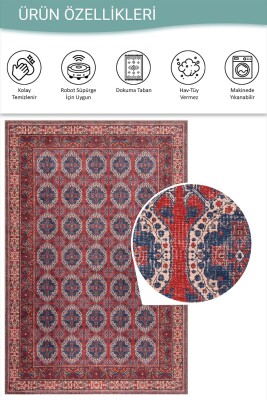 Relic Kırmızı Vintage Dokulu Klasik Desenli Dokuma Tabanlı Şönil Halı AL 527 - 5
