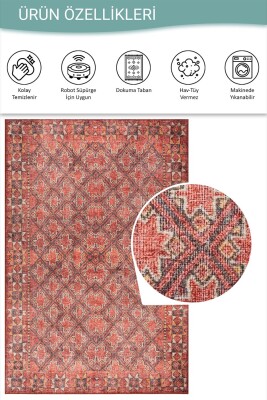 Relic Kırmızı Vintage Dokulu Klasik Desenli Dokuma Tabanlı Şönil Halı AL 529 - 5