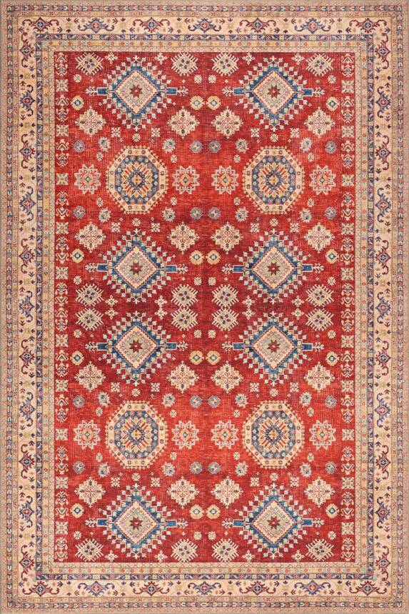 Relic Kırmızı Vintage Dokulu Klasik Desenli Dokuma Tabanlı Şönil Halı AL 534 - 2